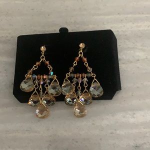 Chandelier earrings with amber beads and goldtone hardware (costume)